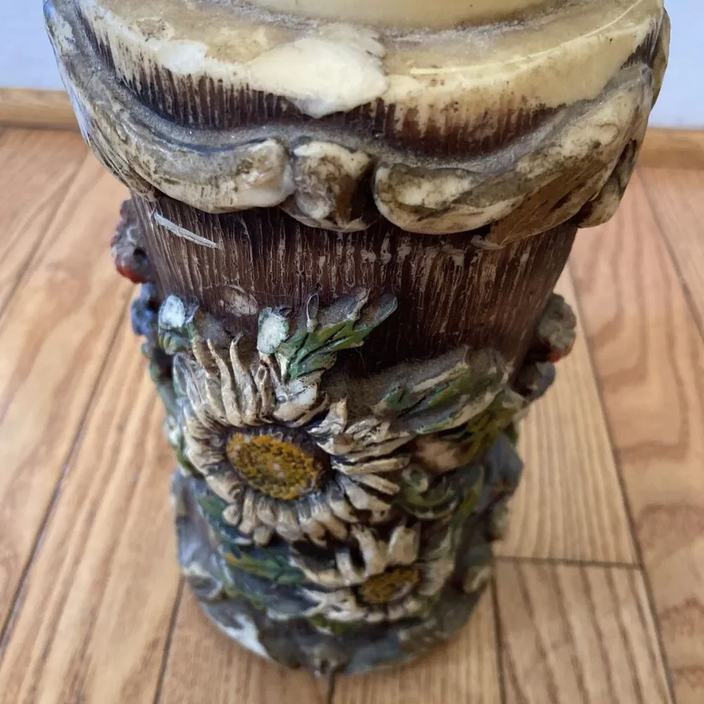 German Candle wax candle VINTAGE Very Rare hand carved made in Germany daisy